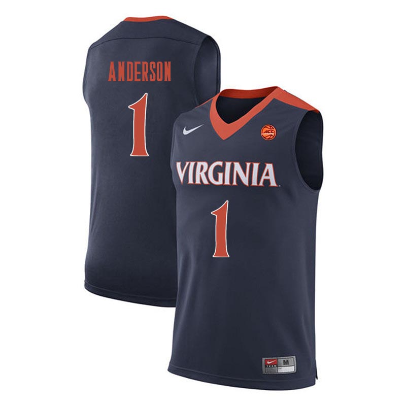 Men Virginia Cavaliers #1 Justin Anderson College Basketball Jerseys-Navy - Click Image to Close